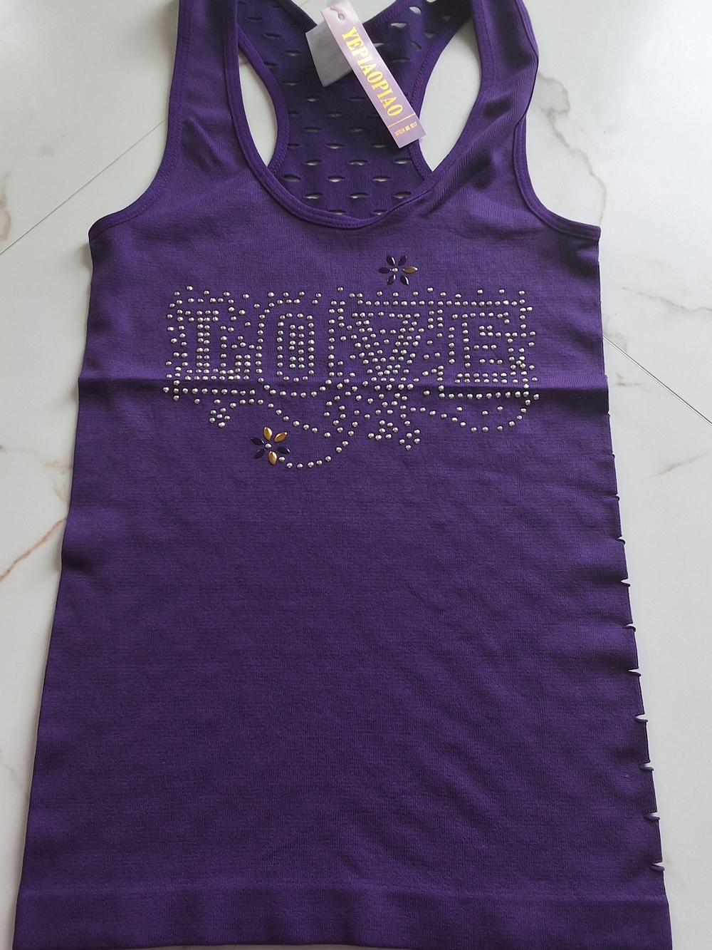 Kids Purple 'LOVE' Studded Racerback Tank Top